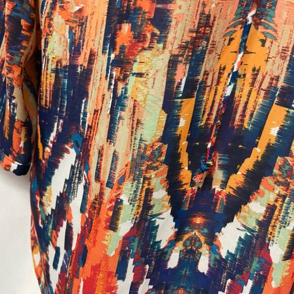ANA A New Approach Top Blouse Orange Multicolor M Tie Front - Picture 4 of 13